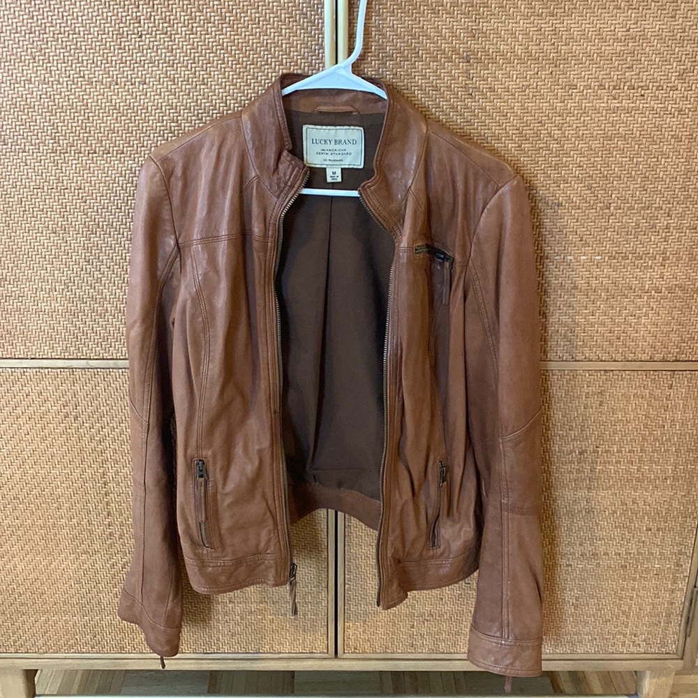 Lucky brand chestnut brown leather jacket